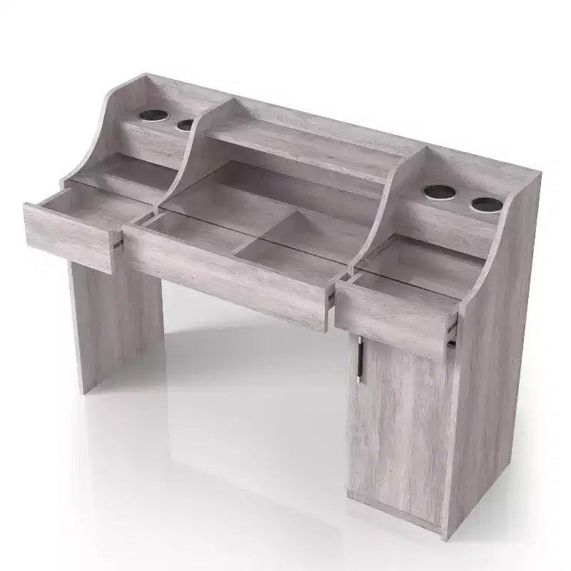 Toeletta da trucco contemporanea Peacemeld da 49" a 3 cassetti con piano in vetro bianco costiero: toeletta da camera da letto con ampio spazio di archiviazione