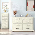 Comò contemporaneo a 9 cassetti 2 pezzi e cassettiera a 5 cassetti da 24 pollici colore bianco sporco effetto taglio sega: Conforme agli standard di sicurezza ASTM, per camera da letto