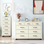 Comò contemporaneo a 9 cassetti 2 pezzi e cassettiera a 5 cassetti da 24 pollici colore bianco sporco effetto taglio sega: Conforme agli standard di sicurezza ASTM, per camera da letto