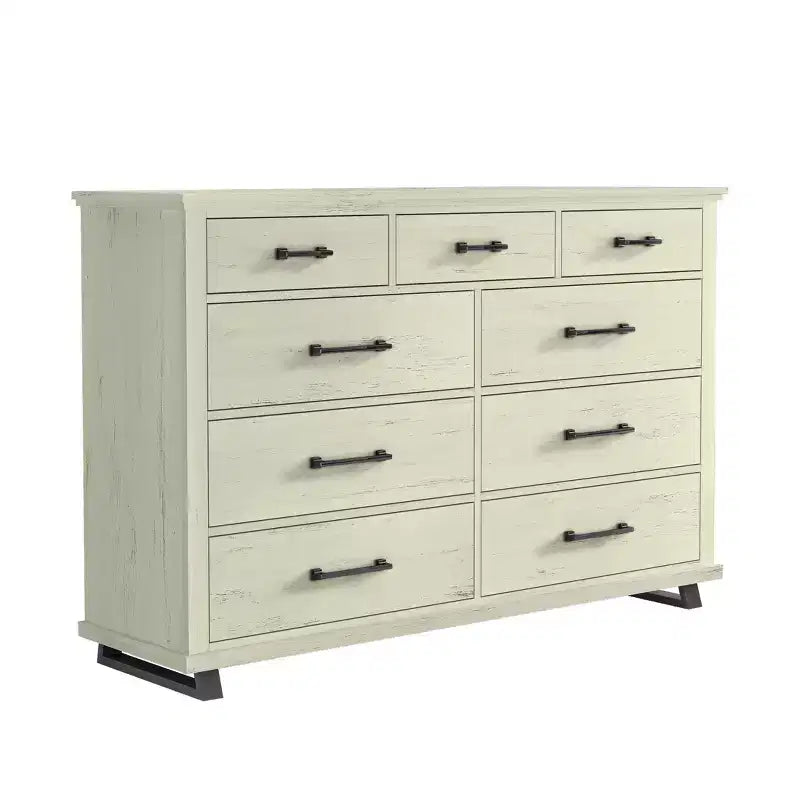 Comò contemporaneo a 9 cassetti 2 pezzi e cassettiera a 5 cassetti da 24 pollici colore bianco sporco effetto taglio sega: Conforme agli standard di sicurezza ASTM, per camera da letto