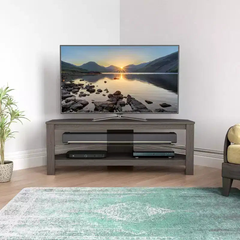 Mobile TV angolare AVF Calibre per TV fino a 55" grigio: Struttura in MDF, ripiani aperti, capacità 40 kg, larghezza 115 cm