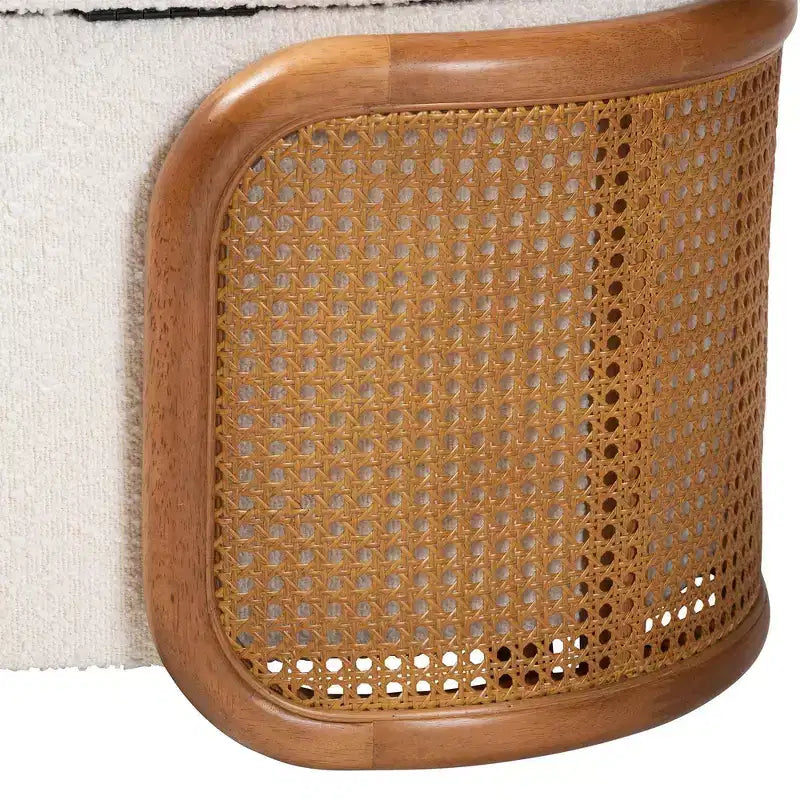 Panca contenitore in tessuto bouclé Basira: con coperchio sollevabile, ovale, stile Japandi