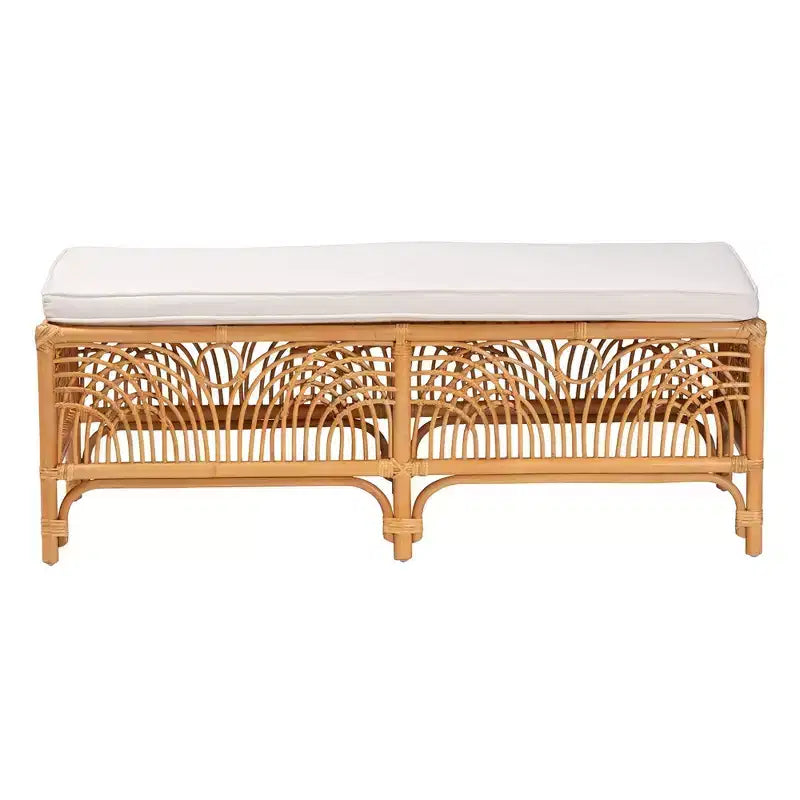 Panca in Rattan Materra Bianco/Miele Chiaro: Poliestere Imbottito, Nessun Montaggio, Pulire a Macchia