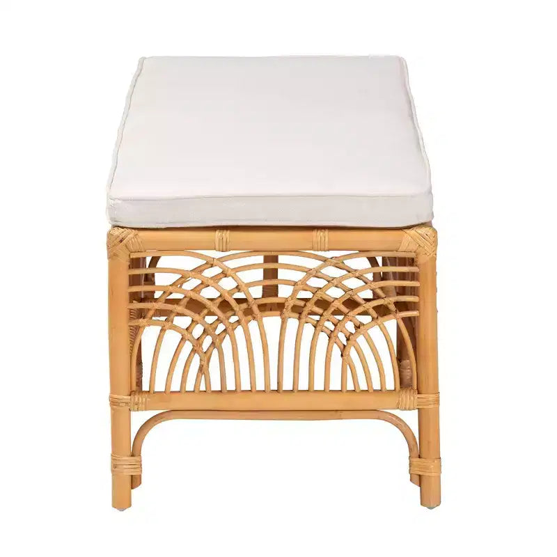 Panca in Rattan Materra Bianco/Miele Chiaro: Poliestere Imbottito, Nessun Montaggio, Pulire a Macchia
