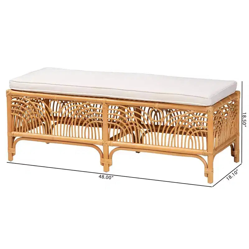 Panca in Rattan Materra Bianco/Miele Chiaro: Poliestere Imbottito, Nessun Montaggio, Pulire a Macchia