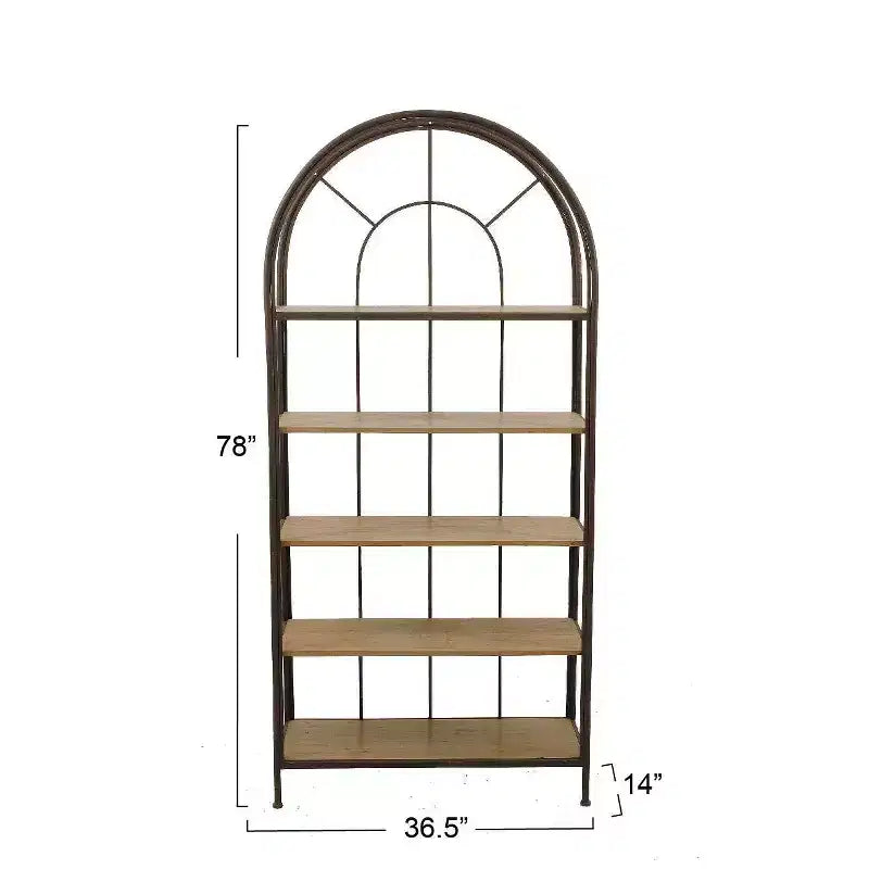 Libreria da 78" con struttura in metallo: 5 ripiani in legno di abete, design salvaspazio, struttura in ferro, 36,5" di lunghezza