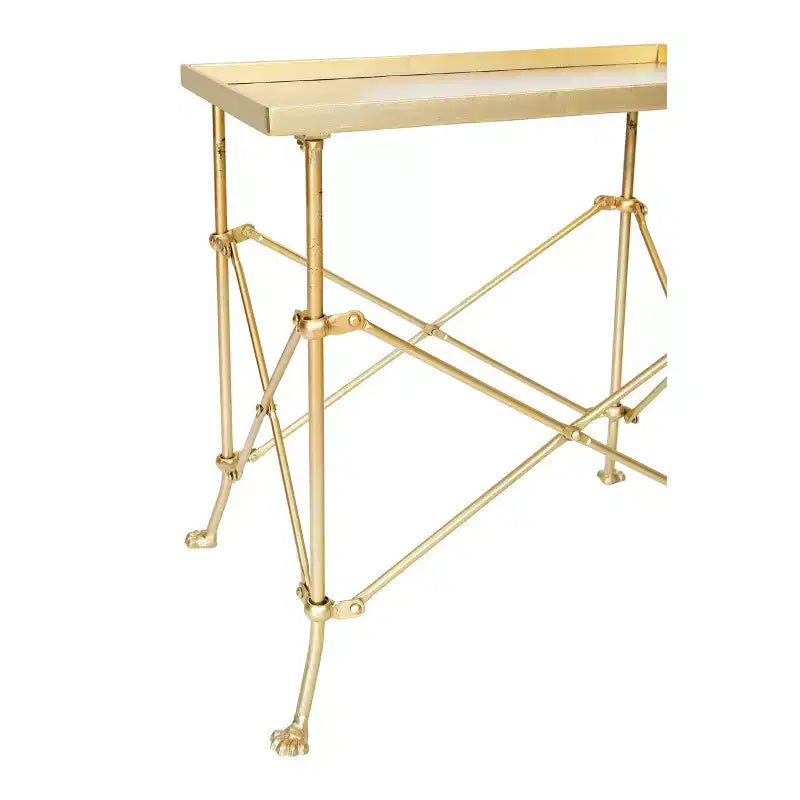 Tavolino d'appoggio rettangolare "Storied Home Wood and Marble Trestle End" (bianco/noce/oro): Elegante pezzo d'arredo per il soggiorno