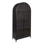 Armadietto Decorativo ad Arco da 193 cm Nero: Struttura in Ferro, Superficie in Vetro, Ripiani Fissi