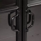Armadietto Decorativo ad Arco da 193 cm Nero: Struttura in Ferro, Superficie in Vetro, Ripiani Fissi
