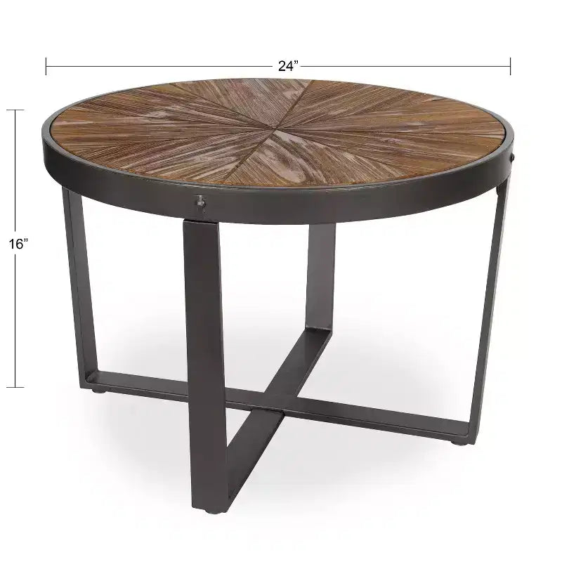 Tavolino da caffè rotondo in metallo Gerhardt, 24x24x15.5, marrone rustico e nero
