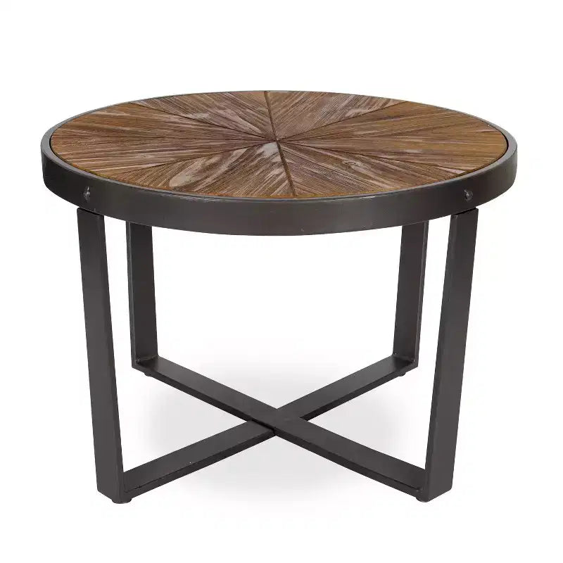 Tavolino da caffè rotondo in metallo Gerhardt, 24x24x15.5, marrone rustico e nero