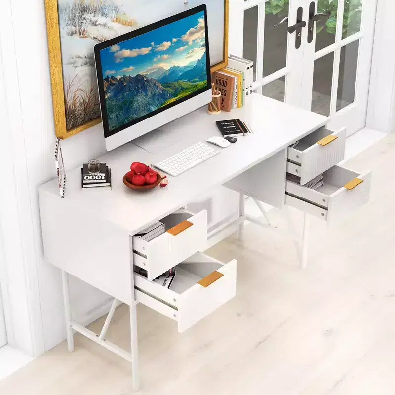 Scrivania per computer da 122 cm con 4 cassetti, struttura in metallo, moderna per studio/scrittura