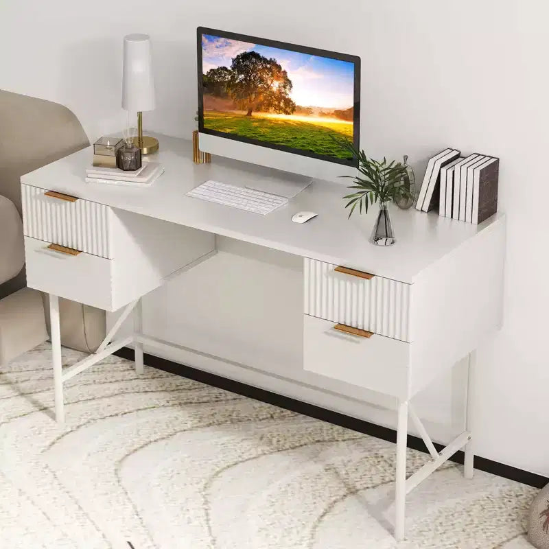 Scrivania per computer da 122 cm con 4 cassetti, struttura in metallo, moderna per studio/scrittura