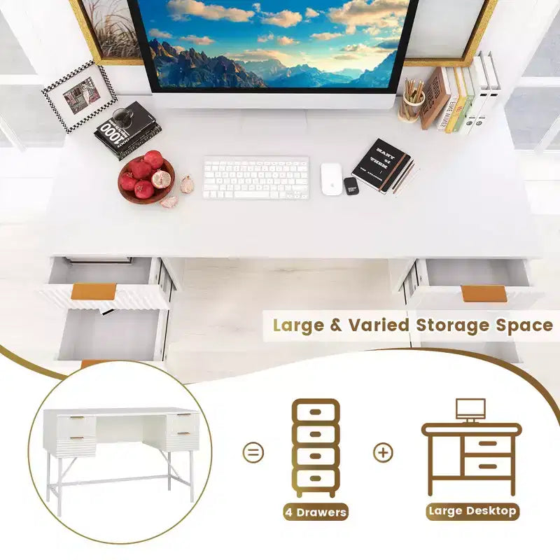 Scrivania per computer da 122 cm con 4 cassetti, struttura in metallo, moderna per studio/scrittura