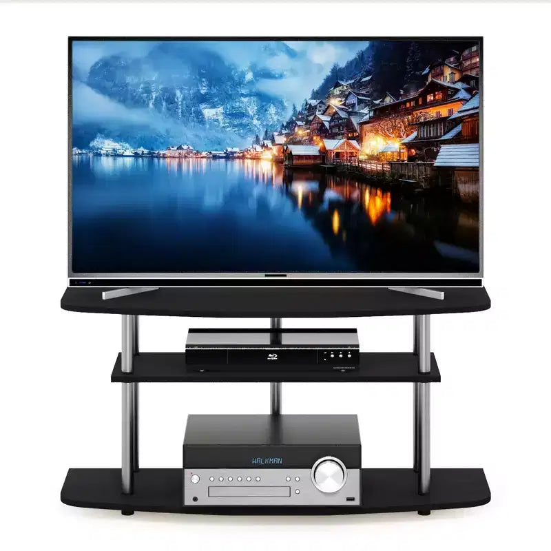 Mobile TV a 3 ripiani senza attrezzi, centro multimediale, supporto TV fino a 46", rovere nero