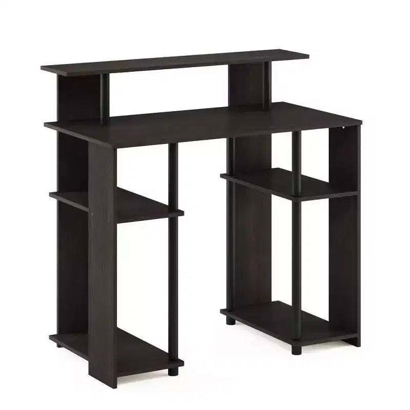 Scrivania per computer dal design semplice, postazione di lavoro per ufficio a casa, scrivania per studio, libreria aperta con supporto per CPU, noce
