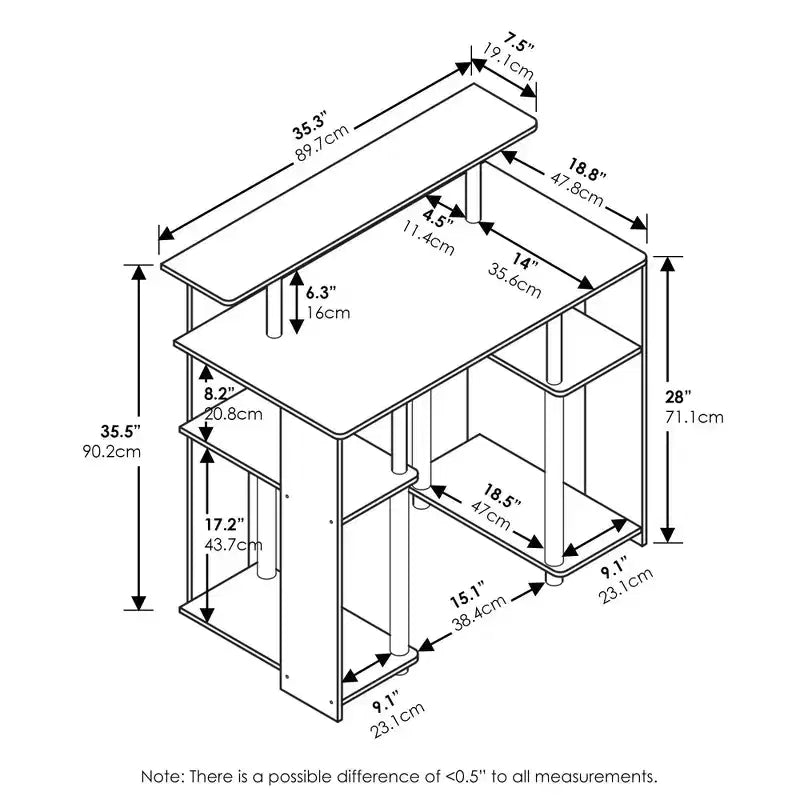 Scrivania per computer dal design semplice, postazione di lavoro per ufficio a casa, scrivania per studio, libreria aperta con supporto per CPU, noce