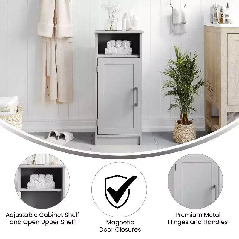 Mobiletto portaoggetti da bagno Vega con anta a chiusura magnetica, ripiano regolabile interno e ripiano superiore aperto