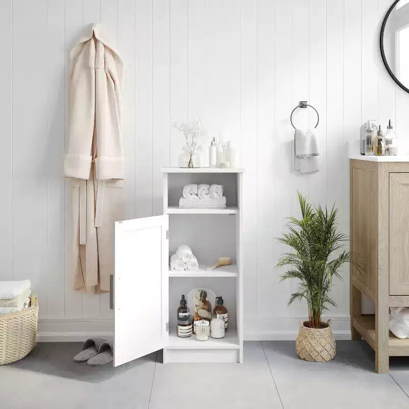 Mobiletto portaoggetti da bagno Vega con anta a chiusura magnetica, ripiano regolabile interno e ripiano superiore aperto