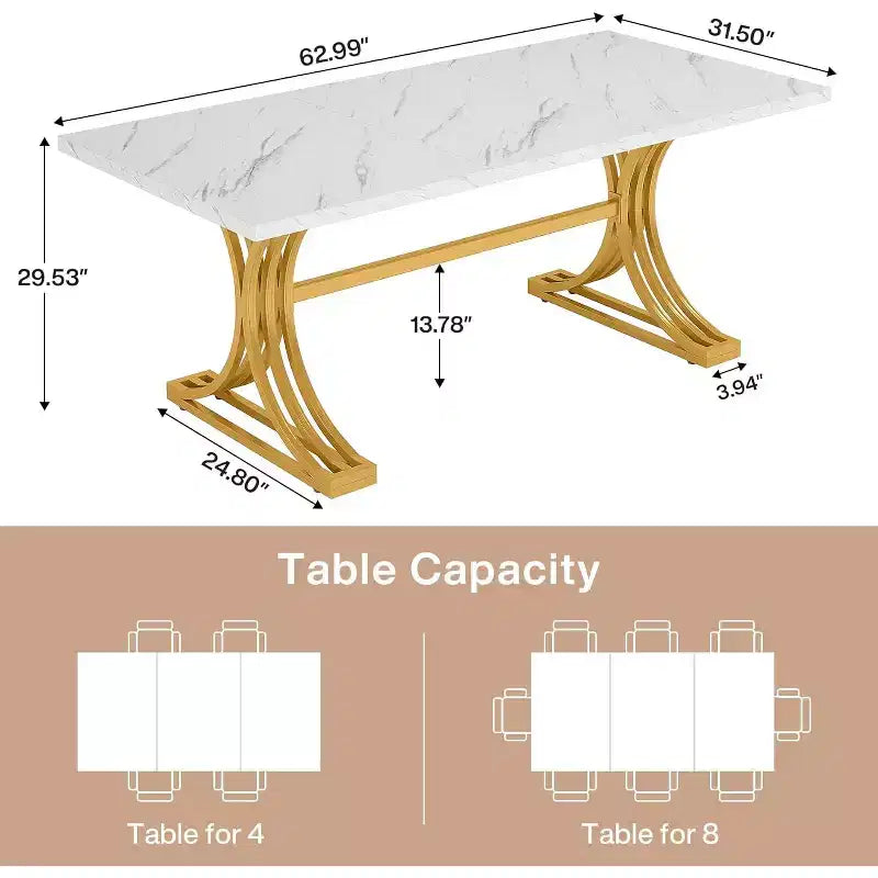 Lantine Tavolo da pranzo rettangolare da 63 pollici per 4-6 persone, tavolo moderno per sala da pranzo, cucina, soggiorno