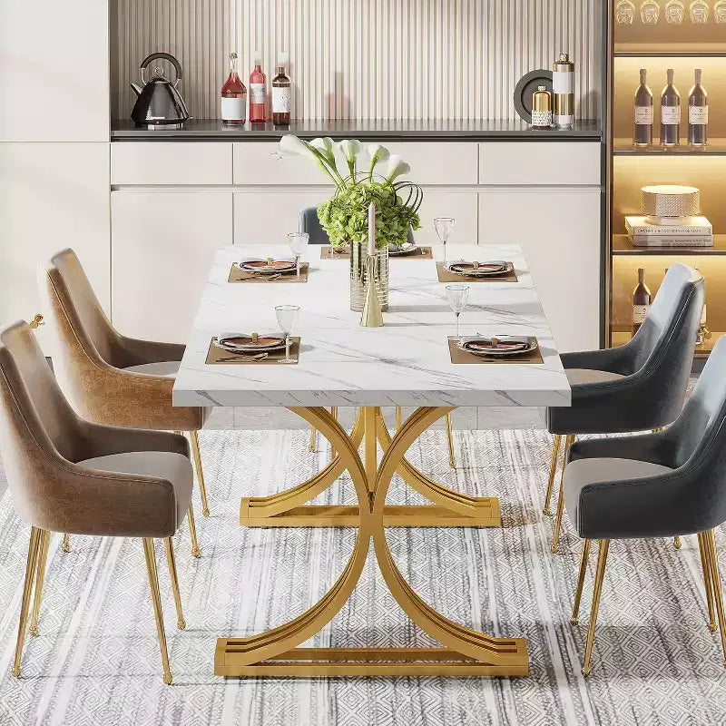 Lantine Tavolo da pranzo rettangolare da 63 pollici per 4-6 persone, tavolo moderno per sala da pranzo, cucina, soggiorno