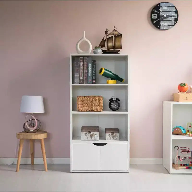 Scaffale/Libreria aperta a 3 ripiani da 47" con mobiletto a 2 ante e 1 ripiano regolabile – Ideale per ufficio, soggiorno, aula