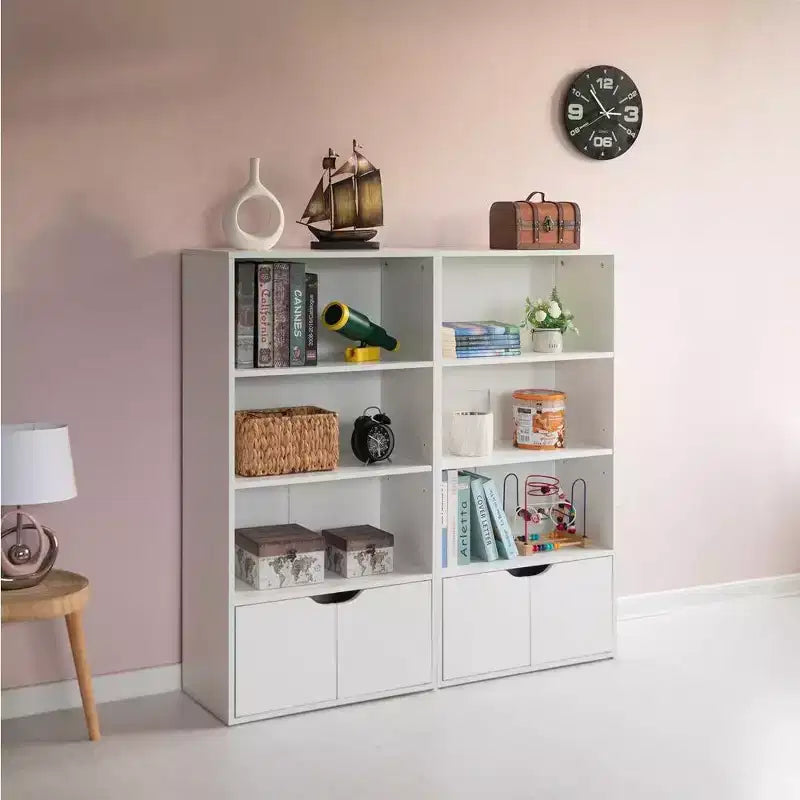 Scaffale/Libreria aperta a 3 ripiani da 47" con mobiletto a 2 ante e 1 ripiano regolabile – Ideale per ufficio, soggiorno, aula