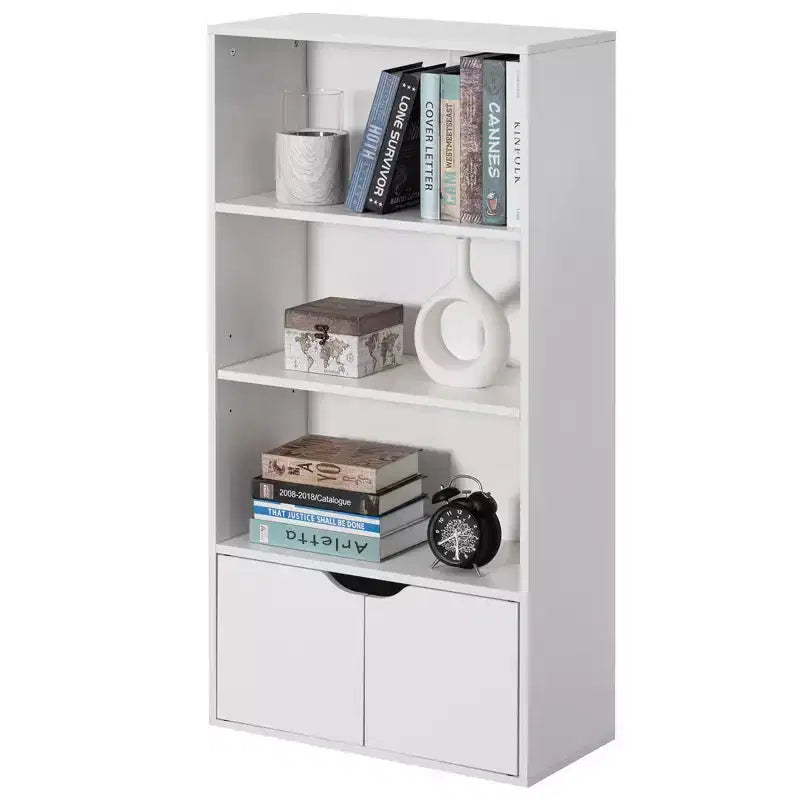 Scaffale/Libreria aperta a 3 ripiani da 47" con mobiletto a 2 ante e 1 ripiano regolabile – Ideale per ufficio, soggiorno, aula