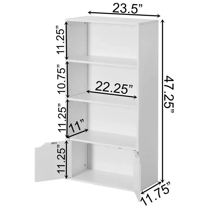 Scaffale/Libreria aperta a 3 ripiani da 47" con mobiletto a 2 ante e 1 ripiano regolabile – Ideale per ufficio, soggiorno, aula