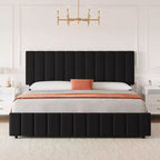 Giroletto Queen Size con Testiera Regolabile e 4 Cassetti Contenitore, Struttura Letto Imbottita in Lino, Nessuna Necessità di Rete a Molle