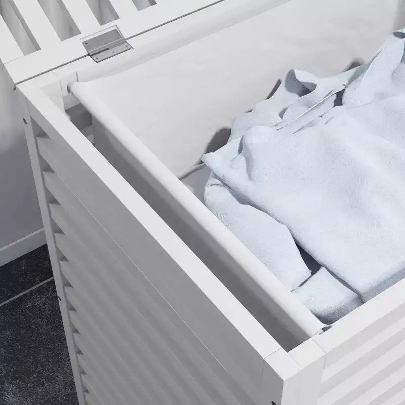 HOMCOM Cesto Portabiancheria in Bambù con Coperchio e Borsa Rimovibile, Cesto Portabiancheria Salvaspazio per Vestiti Sporchi