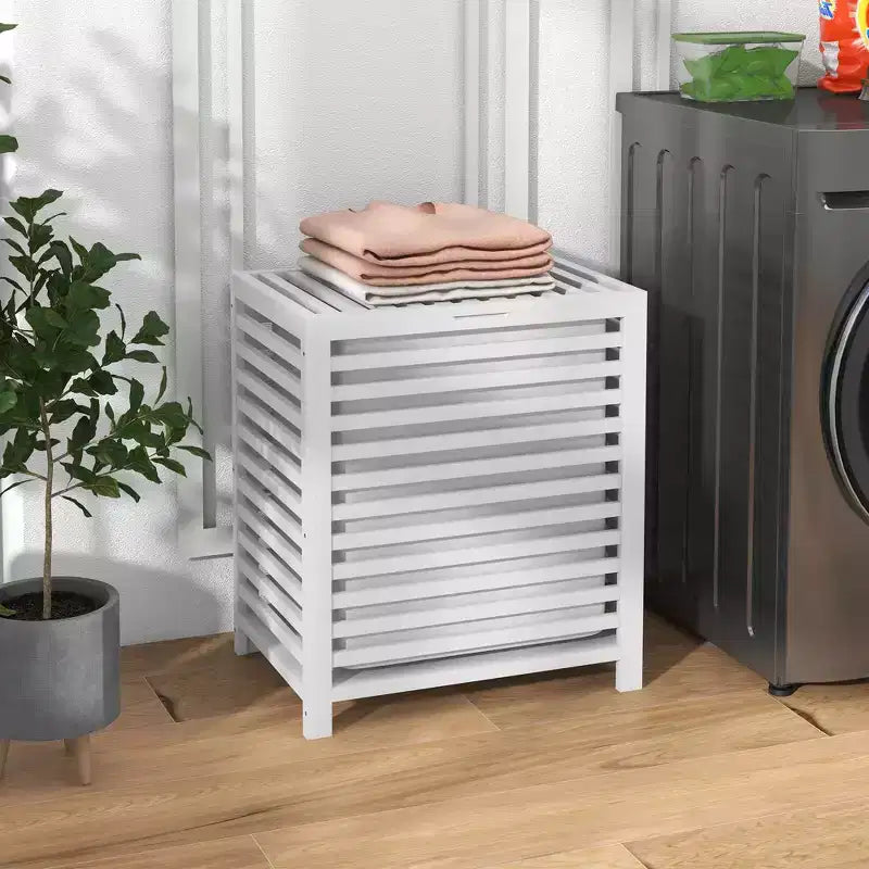 HOMCOM Cesto Portabiancheria in Bambù con Coperchio e Borsa Rimovibile, Cesto Portabiancheria Salvaspazio per Vestiti Sporchi